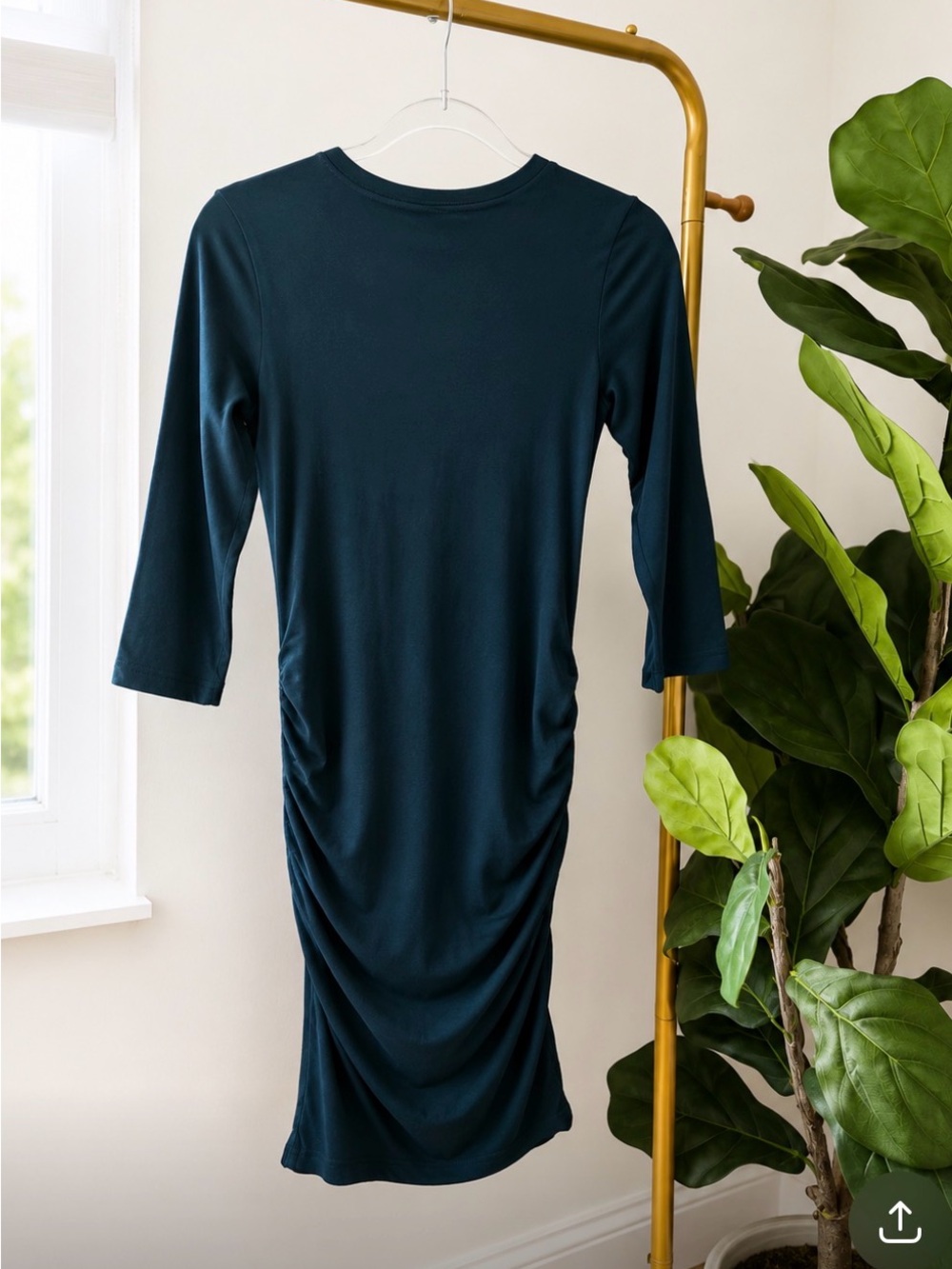 NWT James Perse Standard Dark Teal Ruched Dress | Size 1 (Small - Picture 3 of 3